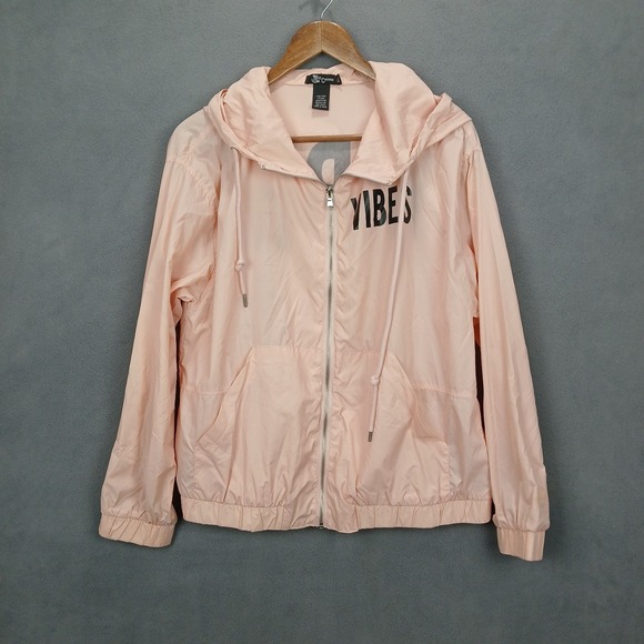 Miss Chievous Jackets & Blazers - Miss Chievous Windbreaker Jacket Womens Large Pink Spellout Vibes Nylon Full Zip